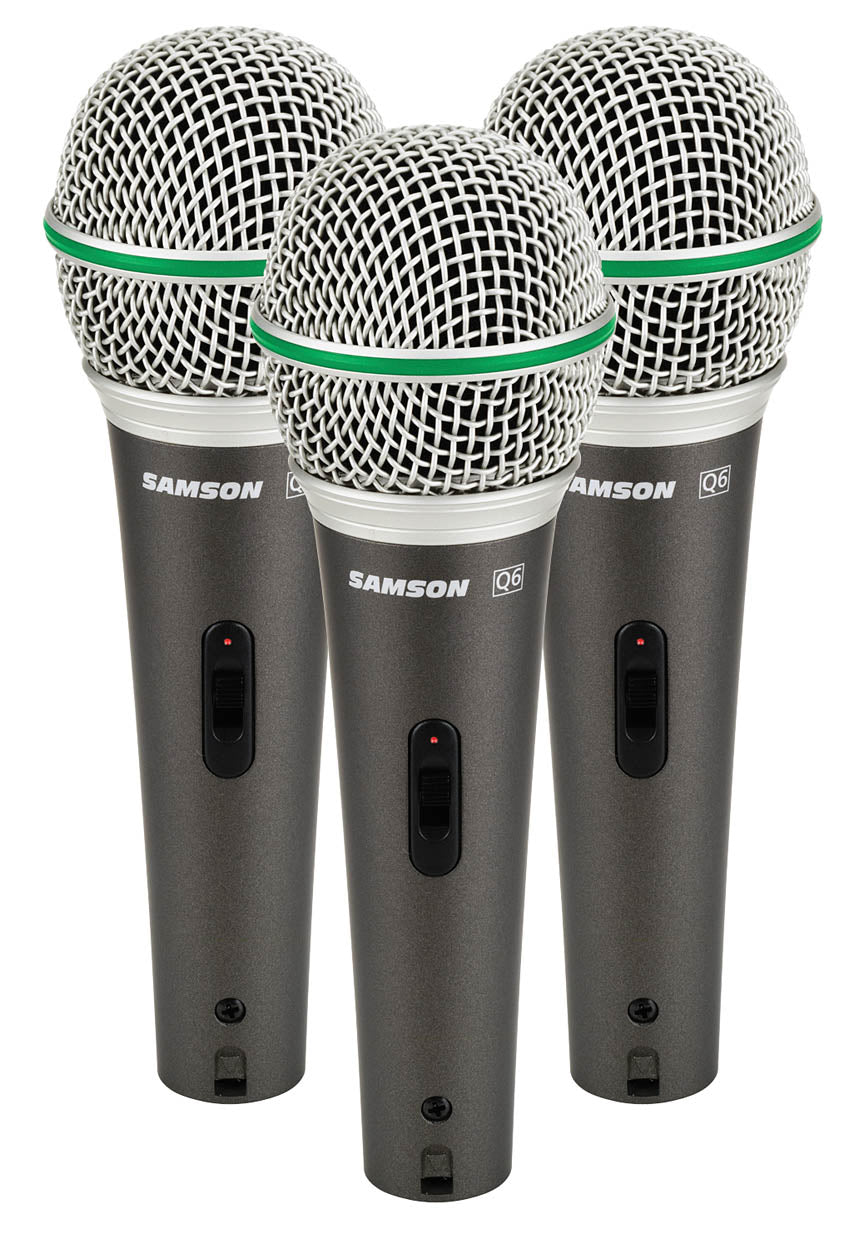 Samson Audio Q6 Dynamic Supercardioid Handheld Mic Dynamic Microphone 3-Pack