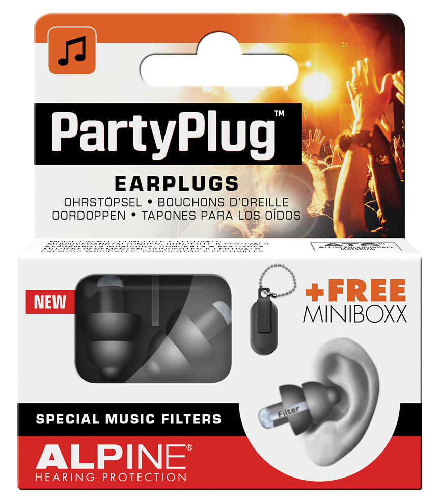 Alpine Hearing Protection PartyPlug Earplugs Black, Individual Pack