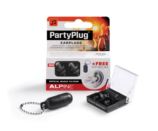 Alpine Hearing Protection PartyPlug Earplugs Black, Individual Pack