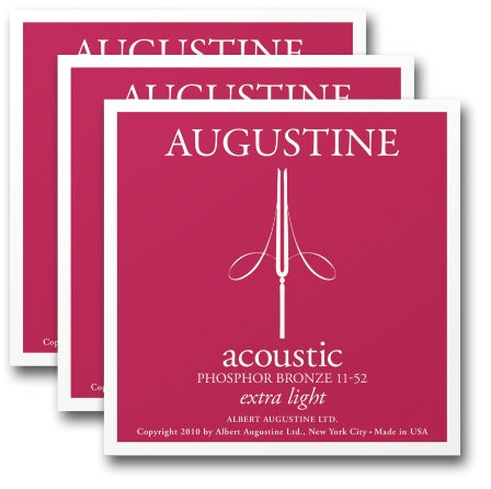 Augustine Strings Acoustic Phosphor Bronze Guitar Strings Extra-Light (11-52) 3-Pack of 6-String Sets