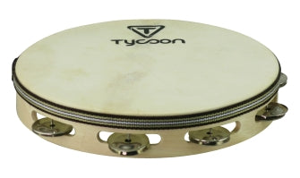 Tycoon Percussion Single Row Headed Wooden Tambourine Bright Steel Jingles
