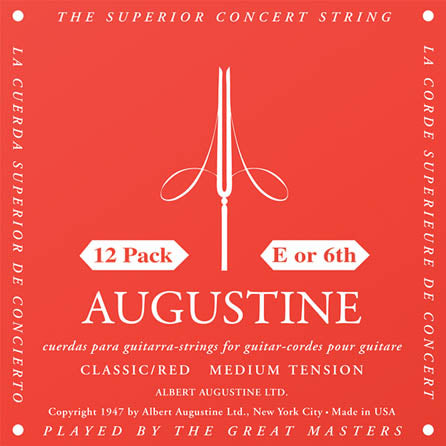 Augustine Strings Classic/Red – Medium Tension Nylon Guitar Strings 12 Pack of E (6th) Strings